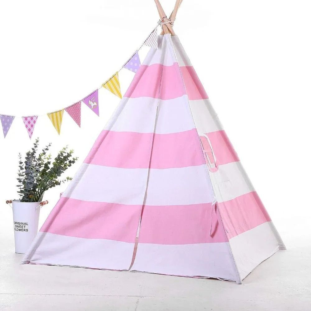 Ejoy Kid Pink Canvas Indoor Toy Teepee Play 6' Tent For Carry Case with Mat SU35